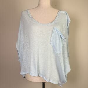 We The Free Feelin It Oversized Shirt NWT XS‎ Baby Blue Slouchy Linen Blend